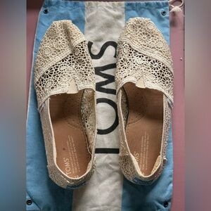 Toms Cream Crochet Slip-On Flats